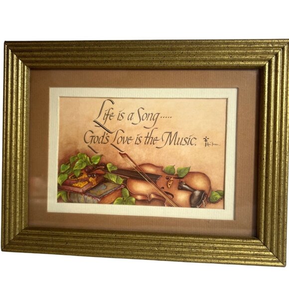 Ken Brown Framed Art Print "Life Is A Song - Gods Love Is The Music" Violin - Picture 1 of 7